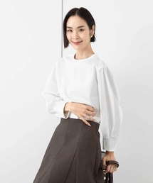 MICHEL KLEIN（ミッシェル・クラン）の「シャツスリーブドッキングカットソー(ホワイト・キャメル)（Tシャツ/カットソー・レディース）」