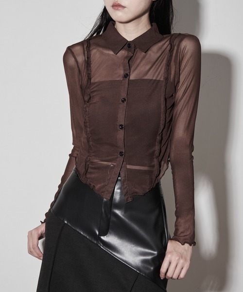 Y/lim(イリム)の「メッシュシアーシャツ(シャツ/ブラウス・レディース・ブラウン/ベージュ/オフホワイト・F)」の1枚目の写真