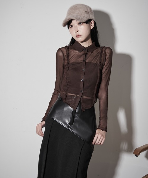 Y/lim(イリム)の「メッシュシアーシャツ(シャツ/ブラウス・レディース・ブラウン/ベージュ/オフホワイト・F)」の5枚目の写真