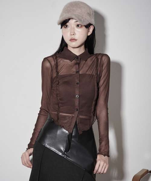 Y/lim(イリム)の「メッシュシアーシャツ(シャツ/ブラウス・レディース・ブラウン/ベージュ/オフホワイト・F)」の4枚目の写真