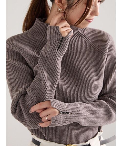 Te chichi(テチチ)の「モールリブスタンドネックニット(ニット/セーター・レディース・グレー/オフホワイト/モカ・F)」の1枚目の写真