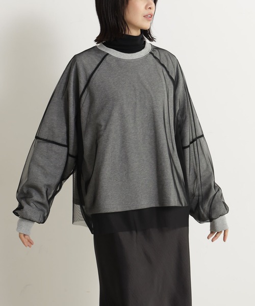 24SS✨極美品✨インゲボルグ　チュールレイヤードカットソー　カメリア　サイズF チュールレイヤードウラケLS（Tシャツ/カットソー）｜FOUND GOOD