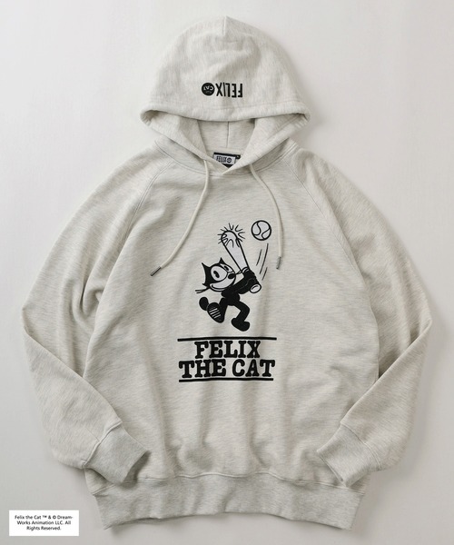 【セール】【FELIX THE CAT/フィリックス・ザ・キャット】フロッキープリント ラグラン切替 プルパーカー/プルオーバー フーディ―/24AW（パーカー）｜THE FELiX（フェリクス）