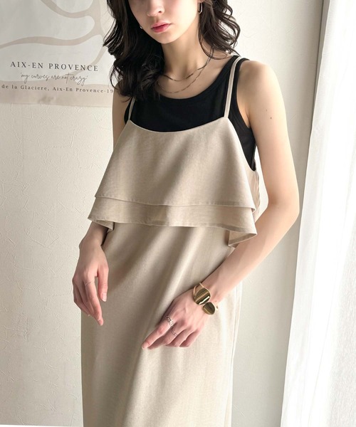 classicalelf(クラシカルエルフ)の「上品シルエットが大人可愛い。ダブルフリルキャミワンピース(ロング丈)(ワンピース・レディース・ブラック/ベージュ/ブラウン・LARGE/MEDIUM/SMALL/X-LARGE)」の7枚目の写真