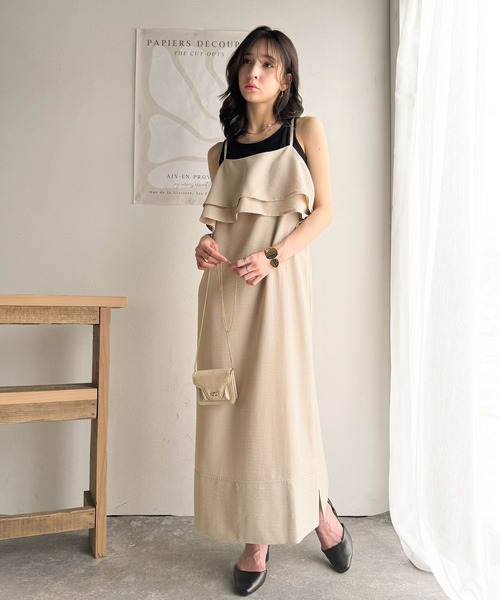 classicalelf(クラシカルエルフ)の「上品シルエットが大人可愛い。ダブルフリルキャミワンピース(ロング丈)(ワンピース・レディース・ブラック/ベージュ/ブラウン・LARGE/MEDIUM/SMALL/X-LARGE)」の8枚目の写真