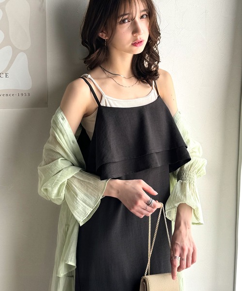 classicalelf(クラシカルエルフ)の「上品シルエットが大人可愛い。ダブルフリルキャミワンピース(ロング丈)(ワンピース・レディース・ブラック/ベージュ/ブラウン・LARGE/MEDIUM/SMALL/X-LARGE)」の4枚目の写真
