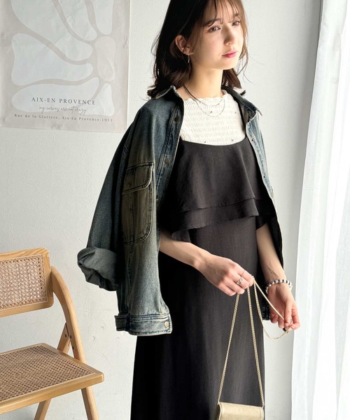 classicalelf(クラシカルエルフ)の「上品シルエットが大人可愛い。ダブルフリルキャミワンピース(ロング丈)(ワンピース・レディース・ブラック/ベージュ/ブラウン・LARGE/MEDIUM/SMALL/X-LARGE)」の5枚目の写真