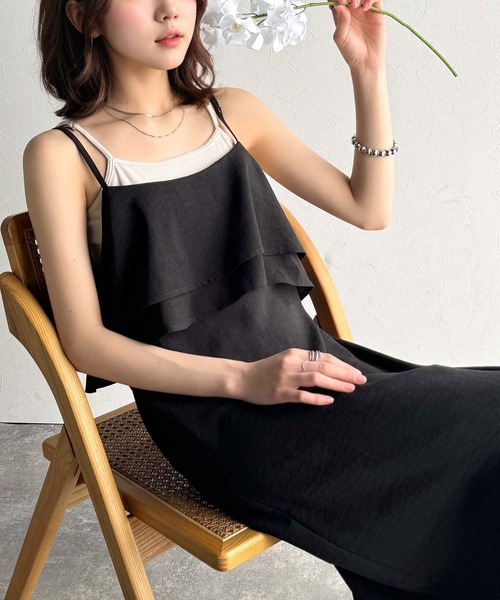 classicalelf(クラシカルエルフ)の「上品シルエットが大人可愛い。ダブルフリルキャミワンピース(ロング丈)(ワンピース・レディース・ブラック/ベージュ/ブラウン・LARGE/MEDIUM/SMALL/X-LARGE)」の16枚目の写真