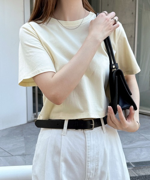 andme(アンドミー)の「コットンミニTシャツ(Tシャツ/カットソー・レディース・ブラック/オフホワイト/スミクロ/イエロー/ピンク・M/L)」の16枚目の写真