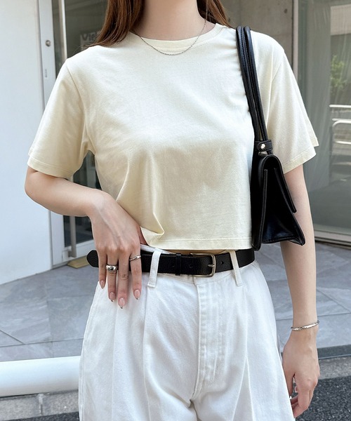 andme(アンドミー)の「コットンミニTシャツ(Tシャツ/カットソー・レディース・ブラック/オフホワイト/スミクロ/イエロー/ピンク・M/L)」の9枚目の写真