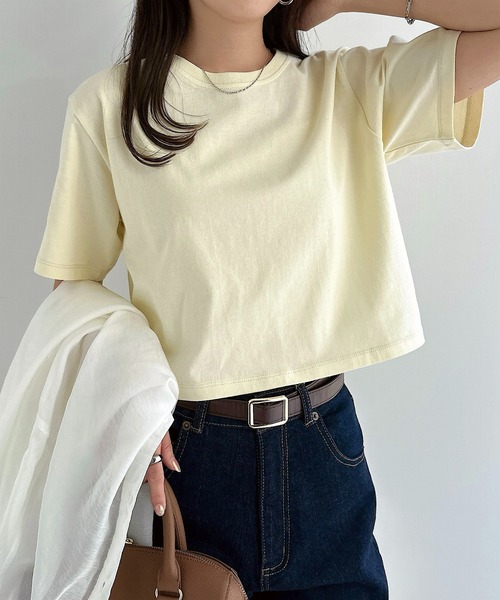 andme(アンドミー)の「コットンミニTシャツ(Tシャツ/カットソー・レディース・ブラック/オフホワイト/スミクロ/イエロー/ピンク・M/L)」の6枚目の写真