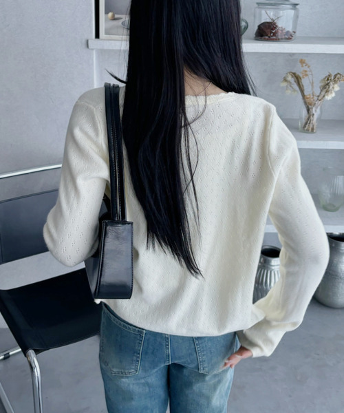 Ada.(エイダ)の「リボン ワンポイント アイレット ニット カーディガン(アンサンブル・レディース・ネイビー/アイボリー/グレー・FREE)」の17枚目の写真