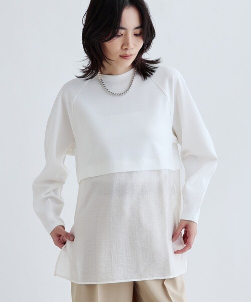 GALLEST（ギャレスト）の「ボンディングチュールトップス（Tシャツ/カットソー・レディース・ブラック/ホワイト/グレー系4・38）」の2枚目の写真