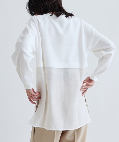 GALLEST（ギャレスト）の「ボンディングチュールトップス（Tシャツ/カットソー・レディース・ブラック/ホワイト/グレー系4・38）」の6枚目の写真