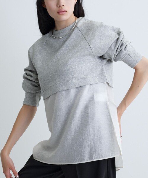 GALLEST（ギャレスト）の「ボンディングチュールトップス（Tシャツ/カットソー・レディース・ブラック/ホワイト/グレー系4・38）」の13枚目の写真