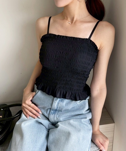 one after another NICE CLAUP（ワンアフターアナザーナイスクラップ）の「シャーリングブラトップ（キャミソール・レディース・ブラック/グレー/オフホワイト・FREE）」の15枚目の写真