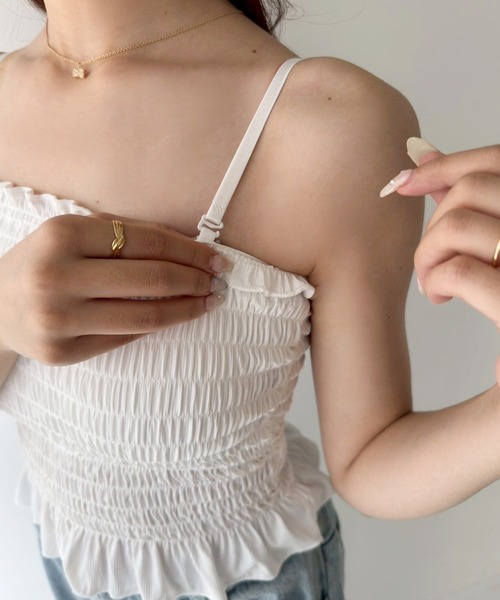 one after another NICE CLAUP（ワンアフターアナザーナイスクラップ）の「シャーリングブラトップ（キャミソール・レディース・ブラック/グレー/オフホワイト・FREE）」の20枚目の写真