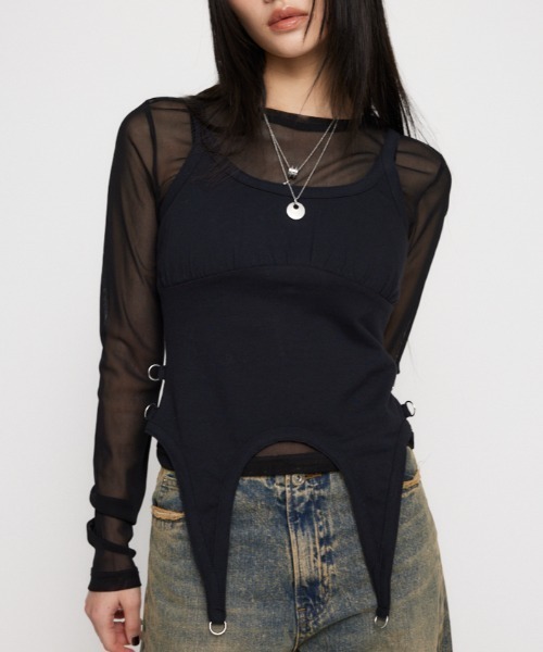 LAGUA GEM（ラグアジェム）の「RING SHEER 2PIECE トップス（Tシャツ/カットソー・レディース・ブラック/オフホワイト/チャコールグレー・FREE）」の3枚目の写真