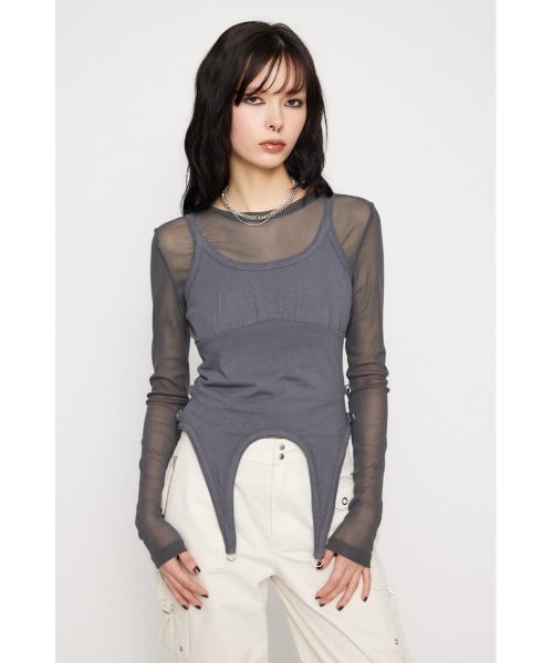 LAGUA GEM（ラグアジェム）の「RING SHEER 2PIECE トップス（Tシャツ/カットソー・レディース・ブラック/オフホワイト/チャコールグレー・FREE）」の11枚目の写真