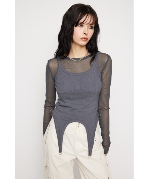 LAGUA GEM（ラグアジェム）の「RING SHEER 2PIECE トップス（Tシャツ/カットソー・レディース・ブラック/オフホワイト/チャコールグレー・FREE）」の12枚目の写真