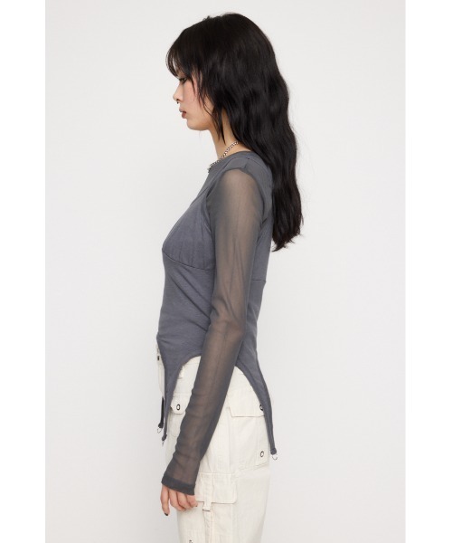 LAGUA GEM（ラグアジェム）の「RING SHEER 2PIECE トップス（Tシャツ/カットソー・レディース・ブラック/オフホワイト/チャコールグレー・FREE）」の5枚目の写真