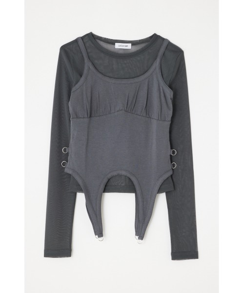 LAGUA GEM（ラグアジェム）の「RING SHEER 2PIECE トップス（Tシャツ/カットソー・レディース・ブラック/オフホワイト/チャコールグレー・FREE）」の10枚目の写真