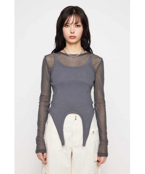 LAGUA GEM（ラグアジェム）の「RING SHEER 2PIECE トップス（Tシャツ/カットソー・レディース・ブラック/オフホワイト/チャコールグレー・FREE）」の14枚目の写真