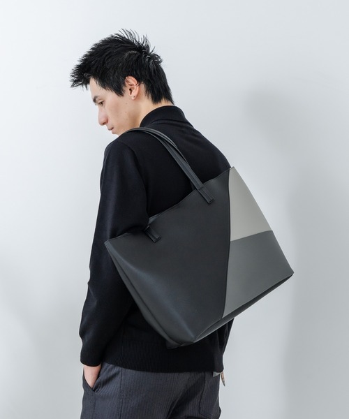 Blue Standard (ブルースタンダード)の「【BULE STANDARD/ブルースタンダード】切り替えフェイクレザートートバッグ(トートバッグ・メンズ・ブラック/グレー・FREE)」の9枚目の写真