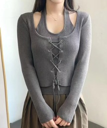Docking Lace-up Ribbed Cut and Sewn / ドッキング レースアップ リブカットソー 秋物 秋服 2026年秋冬