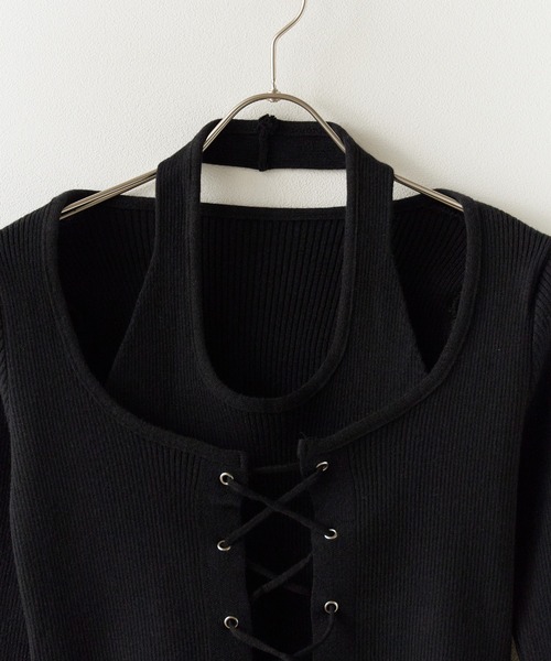 ROOPTOKYO(ループトウキョウ)の「Docking Lace-up Ribbed Cut and Sewn / ドッキング レースアップ リブカットソー 秋物 秋服 2026年秋冬(Tシャツ/カットソー・レディース・グレー/ブラック/ベージュ・FREE)」の4枚目の写真