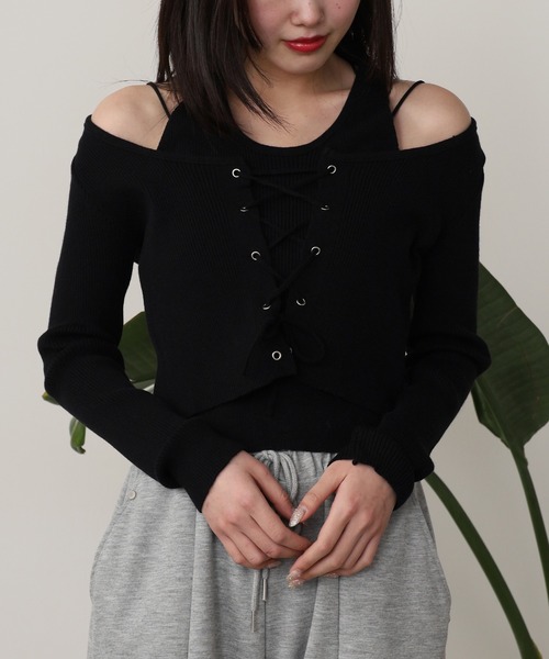 ROOPTOKYO(ループトウキョウ)の「Docking Lace-up Ribbed Cut and Sewn / ドッキング レースアップ リブカットソー 秋物 秋服 2026年秋冬(Tシャツ/カットソー・レディース・グレー/ブラック/ベージュ・FREE)」の11枚目の写真