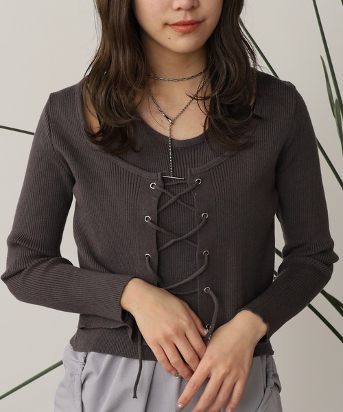 ROOPTOKYO(ループトウキョウ)の「Docking Lace-up Ribbed Cut and Sewn / ドッキング レースアップ リブカットソー 秋物 秋服 2026年秋冬(Tシャツ/カットソー・レディース・グレー/ブラック/ベージュ・FREE)」の15枚目の写真