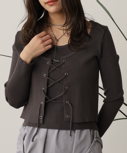 ROOPTOKYO(ループトウキョウ)の「Docking Lace-up Ribbed Cut and Sewn / ドッキング レースアップ リブカットソー 秋物 秋服 2026年秋冬(Tシャツ/カットソー・レディース・グレー/ブラック/ベージュ・FREE)」の16枚目の写真