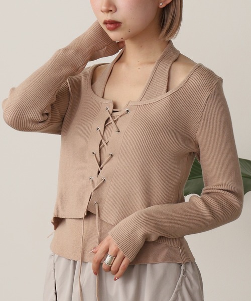 ROOPTOKYO(ループトウキョウ)の「Docking Lace-up Ribbed Cut and Sewn / ドッキング レースアップ リブカットソー 秋物 秋服 2026年秋冬(Tシャツ/カットソー・レディース・グレー/ブラック/ベージュ・FREE)」の20枚目の写真