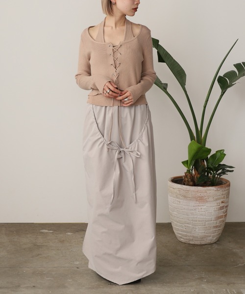 ROOPTOKYO(ループトウキョウ)の「Docking Lace-up Ribbed Cut and Sewn / ドッキング レースアップ リブカットソー 秋物 秋服 2026年秋冬(Tシャツ/カットソー・レディース・グレー/ブラック/ベージュ・FREE)」の22枚目の写真