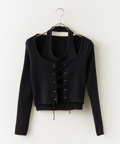 ROOPTOKYO(ループトウキョウ)の「Docking Lace-up Ribbed Cut and Sewn / ドッキング レースアップ リブカットソー 秋物 秋服 2026年秋冬(Tシャツ/カットソー・レディース・グレー/ブラック/ベージュ・FREE)」の9枚目の写真