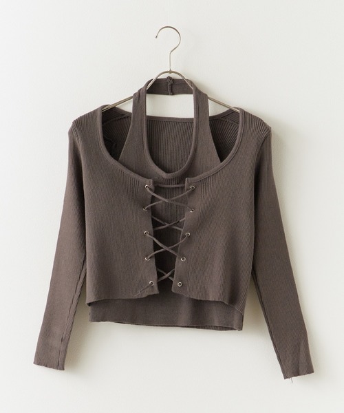 ROOPTOKYO(ループトウキョウ)の「Docking Lace-up Ribbed Cut and Sewn / ドッキング レースアップ リブカットソー 秋物 秋服 2026年秋冬(Tシャツ/カットソー・レディース・グレー/ブラック/ベージュ・FREE)」の14枚目の写真