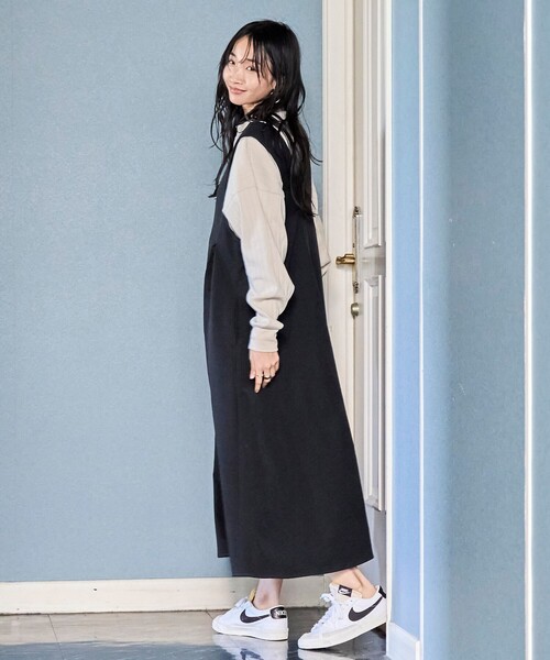 coen（コーエン）の「ポリツイル Vネック ジャンパースカート（ジャンパースカート・レディース・ブラック/ベージュ/オリーブ・M/L）」の9枚目の写真