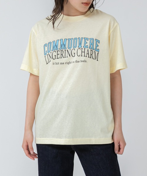 セール】スラブセミシアーロゴプリントTシャツ/イエロー グレー