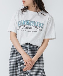 スラブセミシアーロゴプリントTシャツ/イエロー グレー 杢グレー チャコール 春服 夏服 レイヤード 韓国 ノームコア シティガール カットソー トップス
