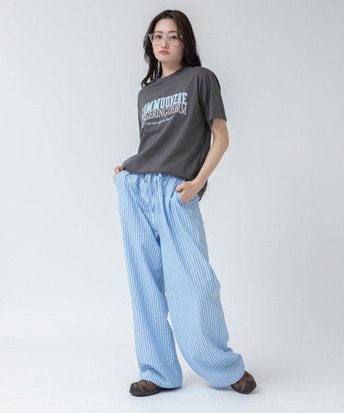セール】スラブセミシアーロゴプリントTシャツ/イエロー グレー