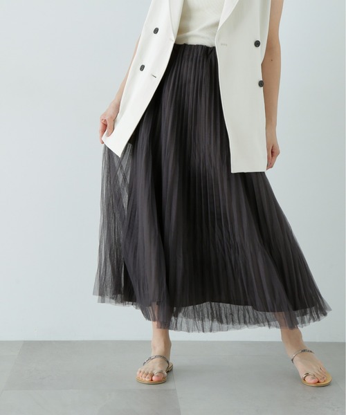 N.（N. Natural Beauty Basic）（エヌエヌナチュラルビューティーベーシック）の「ランダムプリーツチュールスカート（スカート・レディース・オフホワイト/チャコールグレー・MEDIUM/SMALL）」の17枚目の写真