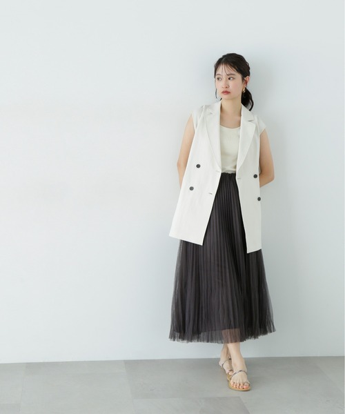 N.（N. Natural Beauty Basic）（エヌエヌナチュラルビューティーベーシック）の「ランダムプリーツチュールスカート（スカート・レディース・オフホワイト/チャコールグレー・MEDIUM/SMALL）」の19枚目の写真