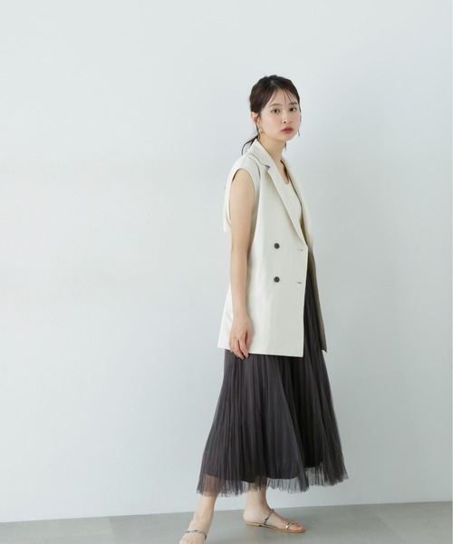 N.（N. Natural Beauty Basic）（エヌエヌナチュラルビューティーベーシック）の「ランダムプリーツチュールスカート（スカート・レディース・オフホワイト/チャコールグレー・MEDIUM/SMALL）」の20枚目の写真