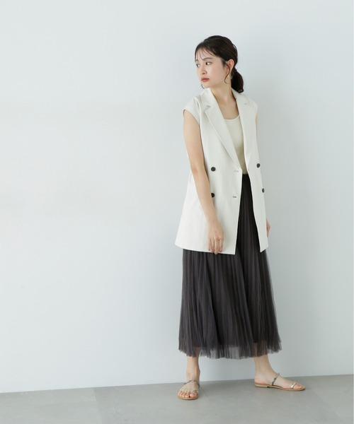 N.（N. Natural Beauty Basic）（エヌエヌナチュラルビューティーベーシック）の「ランダムプリーツチュールスカート（スカート・レディース・オフホワイト/チャコールグレー・MEDIUM/SMALL）」の21枚目の写真