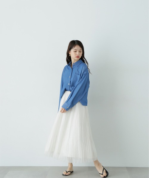 N.（N. Natural Beauty Basic）（エヌエヌナチュラルビューティーベーシック）の「ランダムプリーツチュールスカート（スカート・レディース・オフホワイト/チャコールグレー・MEDIUM/SMALL）」の6枚目の写真