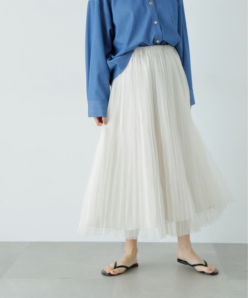 N.（N. Natural Beauty Basic）（エヌエヌナチュラルビューティーベーシック）の「ランダムプリーツチュールスカート（スカート・レディース・オフホワイト/チャコールグレー・MEDIUM/SMALL）」の8枚目の写真