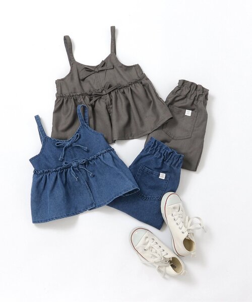 apres les cours（アプレレクール）の「【ジュニア対応】リボンビスチェ&フリルタックパンツ2Pセット（セットアップ・キッズ・インディゴブルー/チャコール/ブラック・140/90/100/110/120/130）」の21枚目の写真