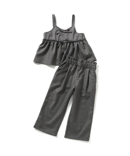 apres les cours（アプレレクール）の「【ジュニア対応】リボンビスチェ&フリルタックパンツ2Pセット（セットアップ・キッズ・インディゴブルー/チャコール/ブラック・140/90/100/110/120/130）」の4枚目の写真