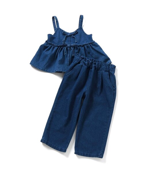 apres les cours（アプレレクール）の「【ジュニア対応】リボンビスチェ&フリルタックパンツ2Pセット（セットアップ・キッズ・インディゴブルー/チャコール/ブラック・140/90/100/110/120/130）」の5枚目の写真